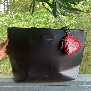 Karl Lagerfeld Black Tote with Red Heart Charm